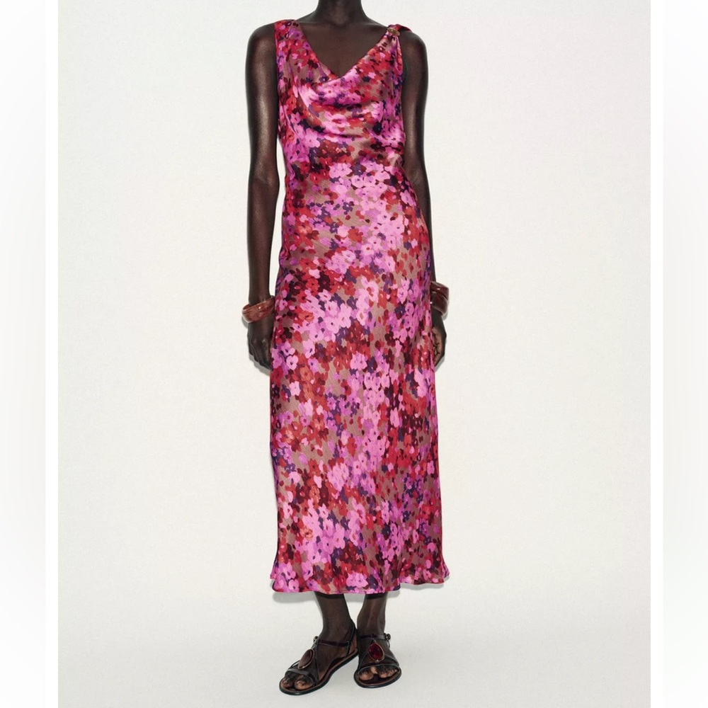 Zara Multicolor Floral Midi Dress NWT